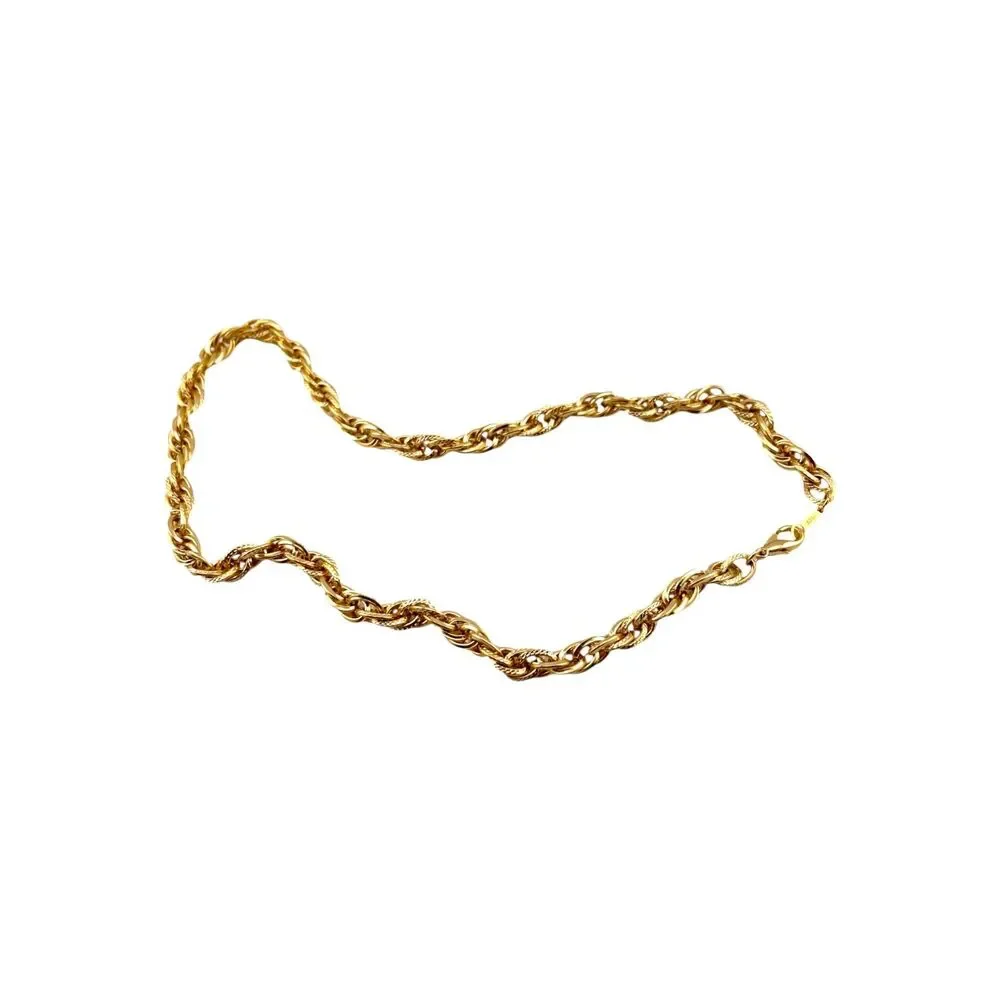 Vintage Textured Gold Plated Rope Chain Necklace 18